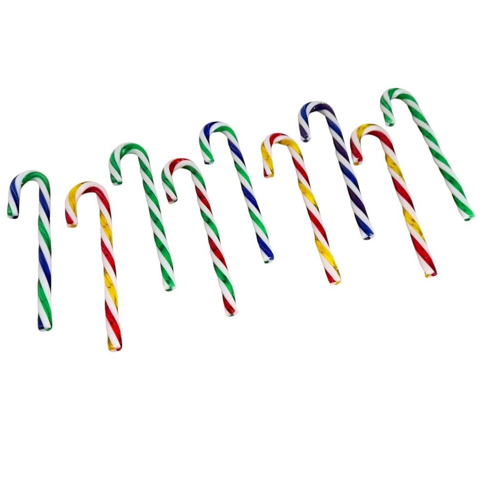 Candy Cane Christmas Ornaments Set Of 10 Multicolor Striped Plastic